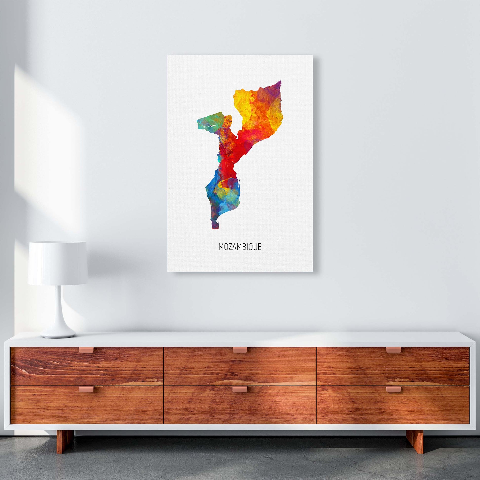 Mozambique Watercolour Map Art Print by Michael Tompsett A1 Canvas