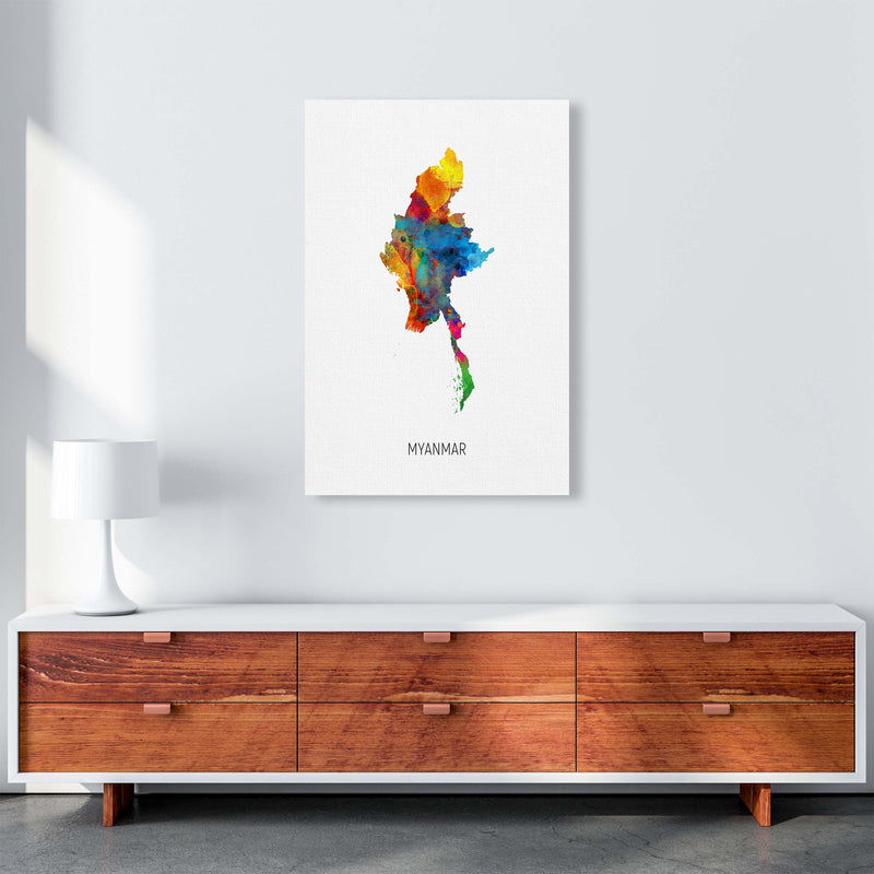 Myanmar Watercolour Map Art Print by Michael Tompsett A1 Canvas