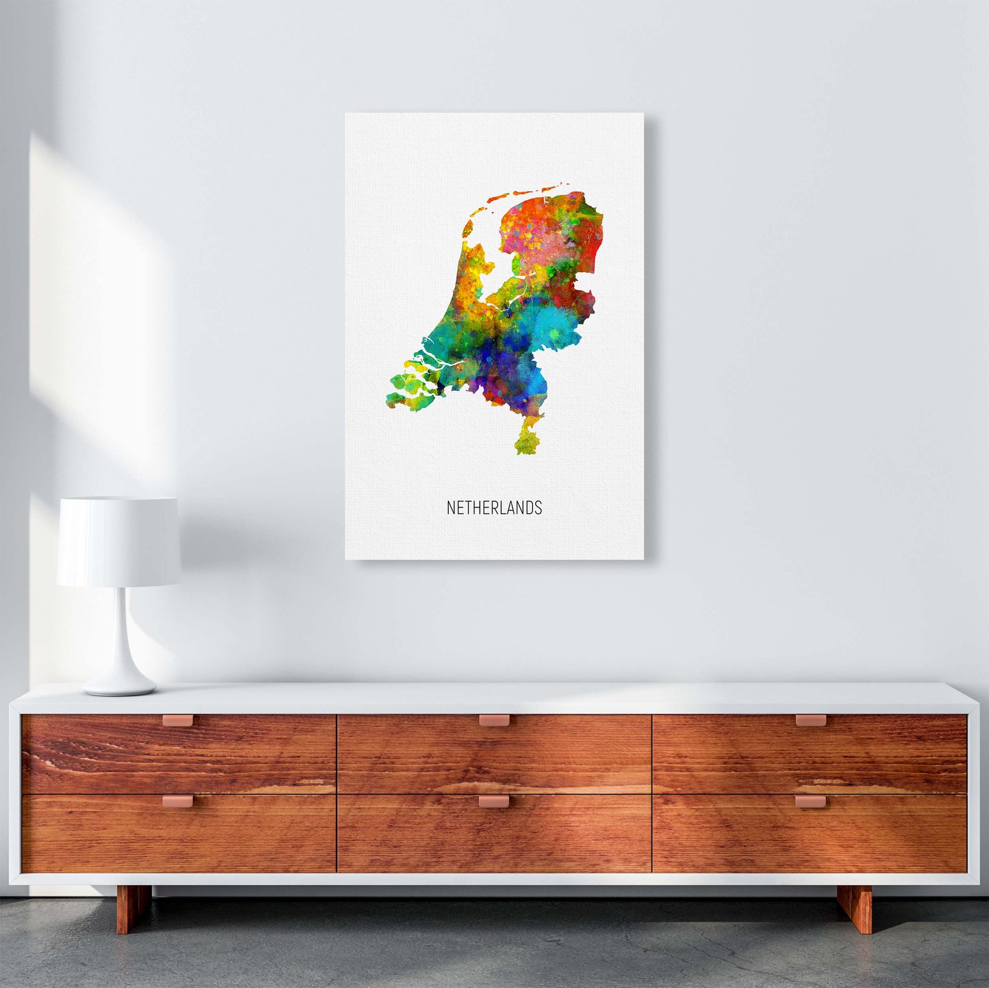 Netherlands Watercolour Map Art Print by Michael Tompsett A1 Canvas