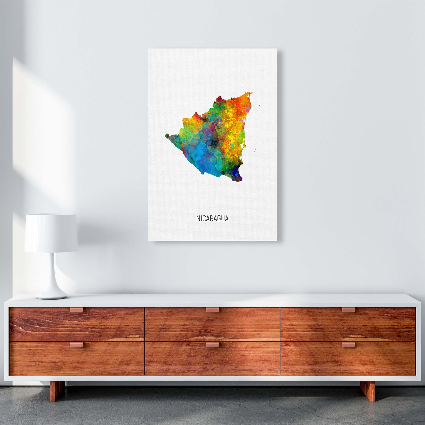 Nicaragua Watercolour Map Art Print by Michael Tompsett A1 Canvas
