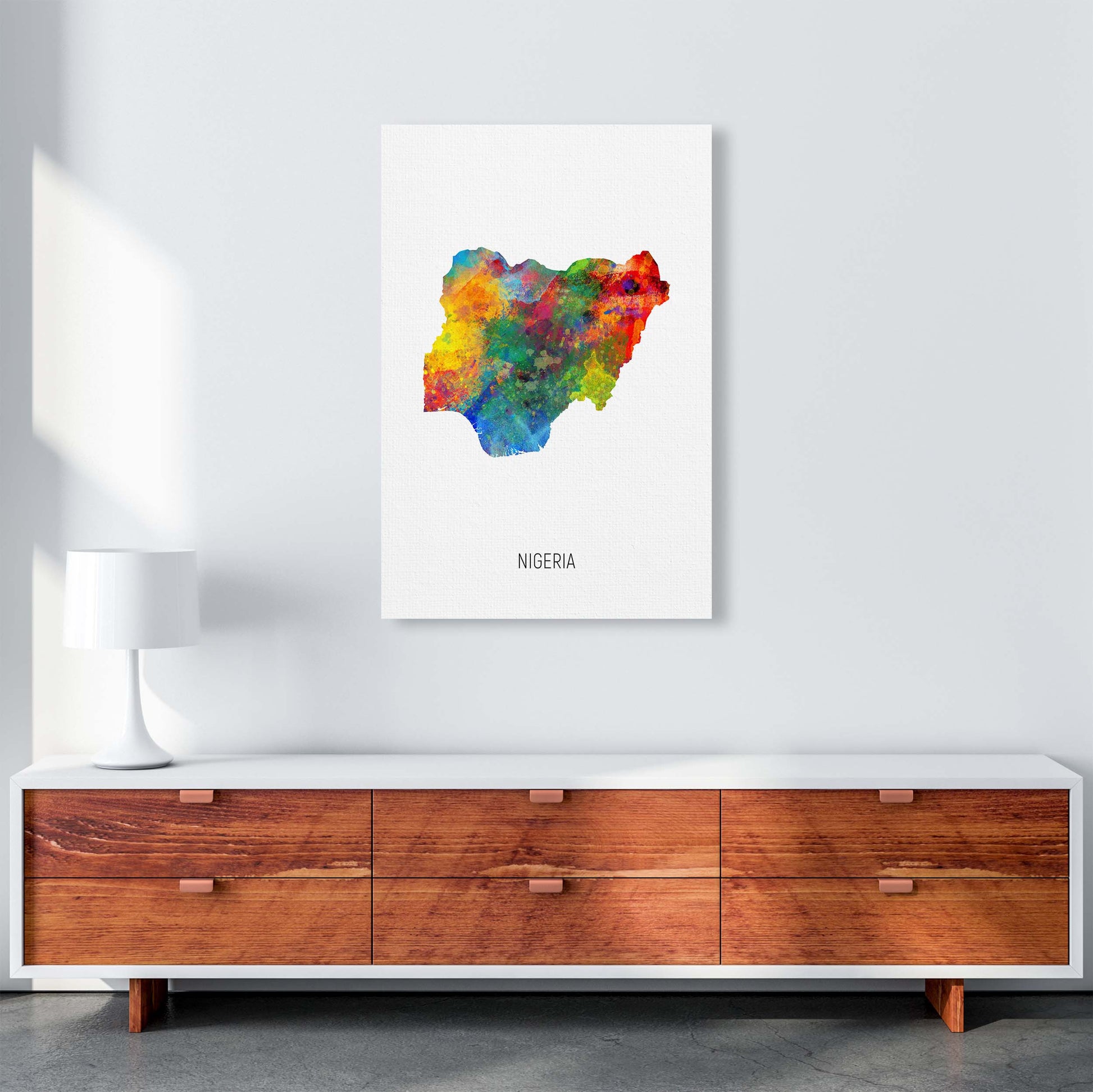 Nigeria Watercolour Map Art Print by Michael Tompsett A1 Canvas