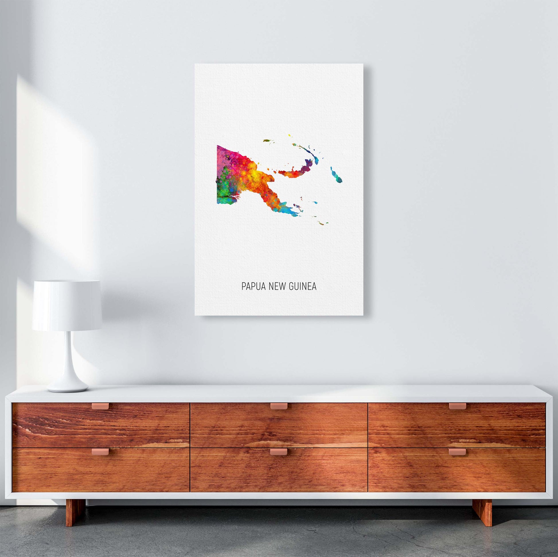 Papua New Guinea Watercolour Map Print by Michael Tompsett A1 Canvas