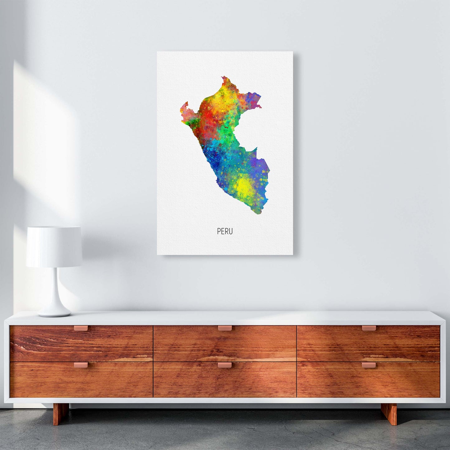 Peru Watercolour Map Art Print by Michael Tompsett A1 Canvas