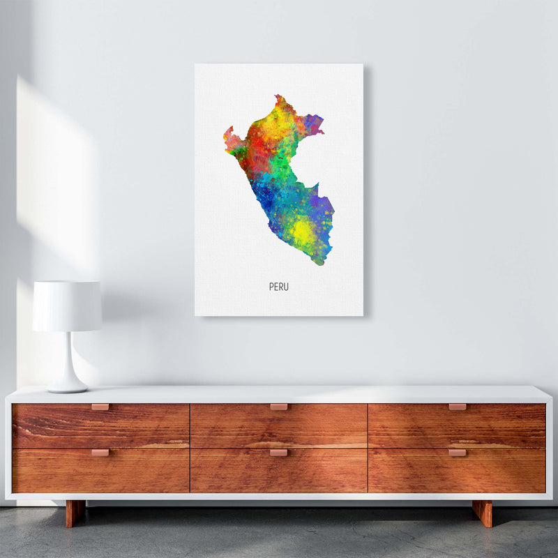 Peru Watercolour Map Art Print by Michael Tompsett A1 Canvas