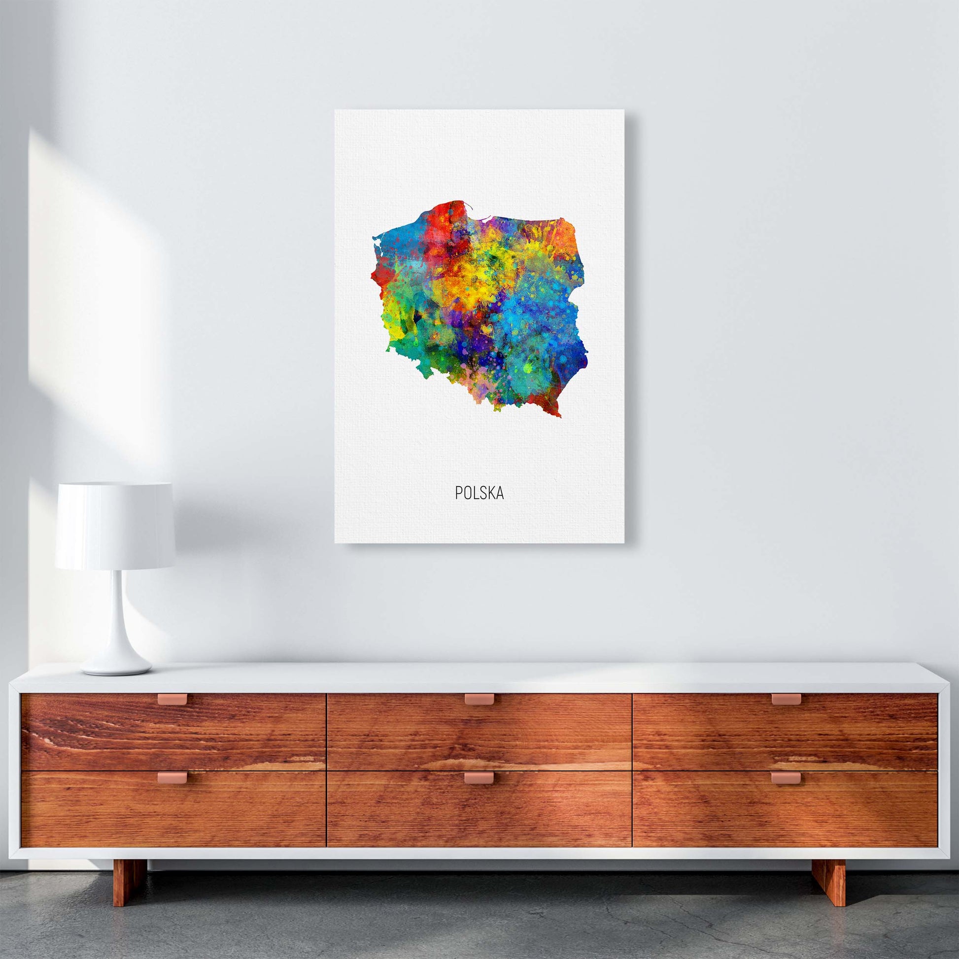 Polska Watercolour Map Art Print by Michael Tompsett A1 Canvas