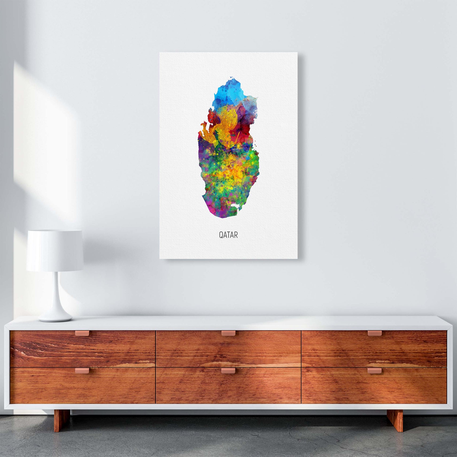 Qatar Watercolour Map Art Print by Michael Tompsett A1 Canvas