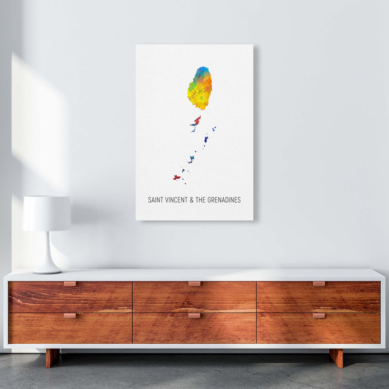 Saint Vincent And The Grenadines Watercolour Map  by Michael Tompsett A1 Canvas