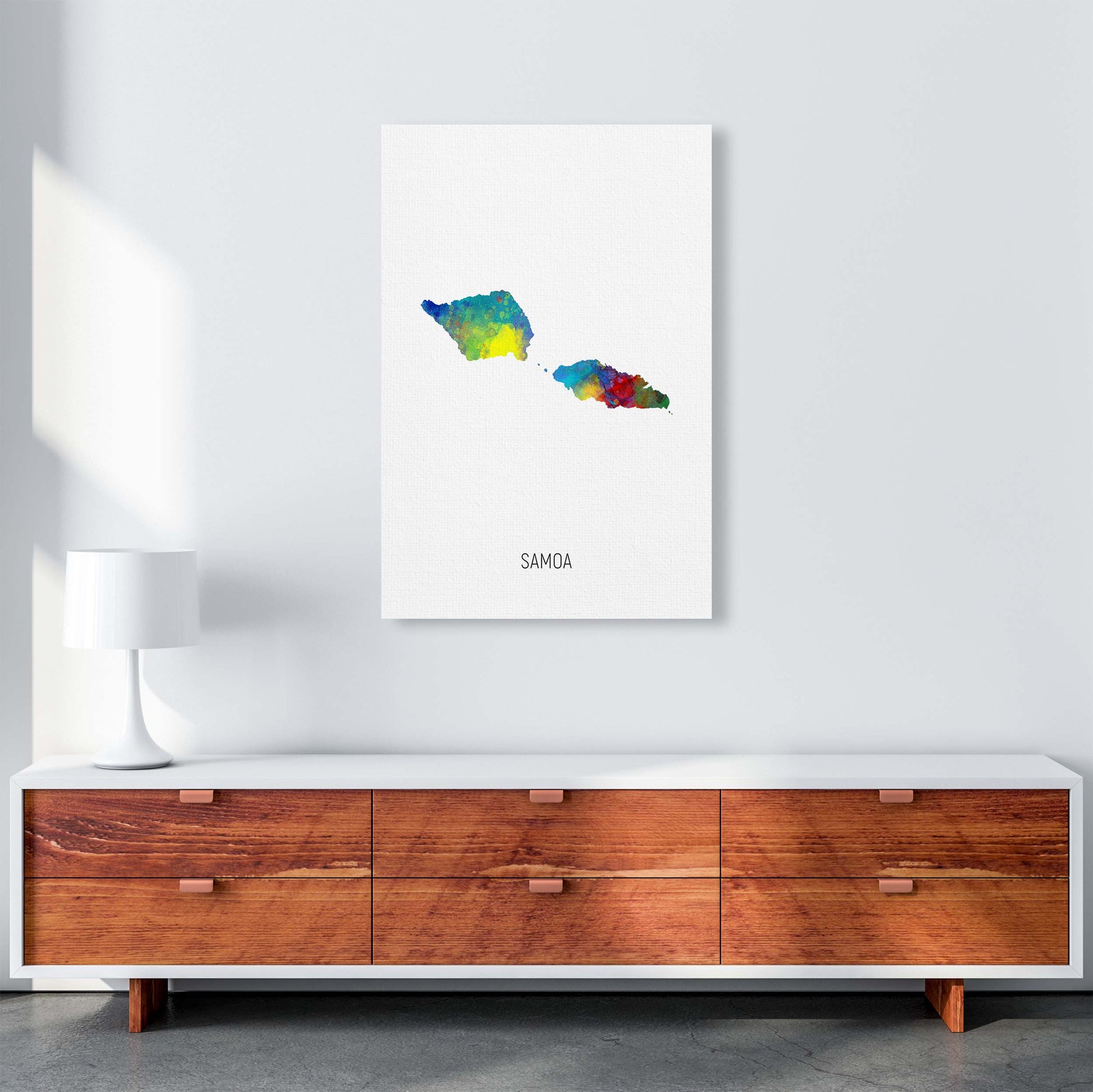 Samoa Watercolour Map Art Print by Michael Tompsett A1 Canvas