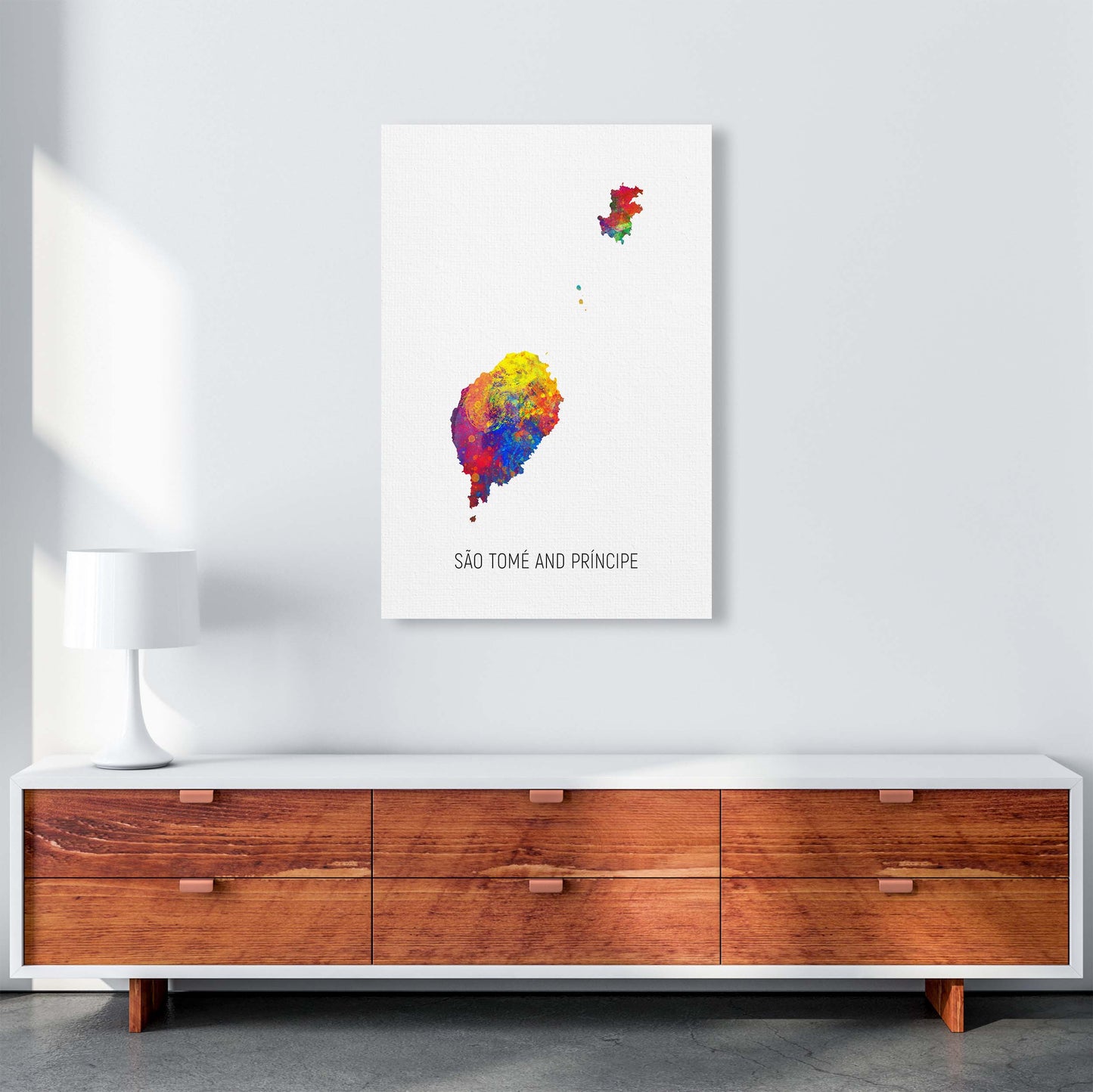 Sao Tome And Principe Watercolour Map  by Michael Tompsett A1 Canvas