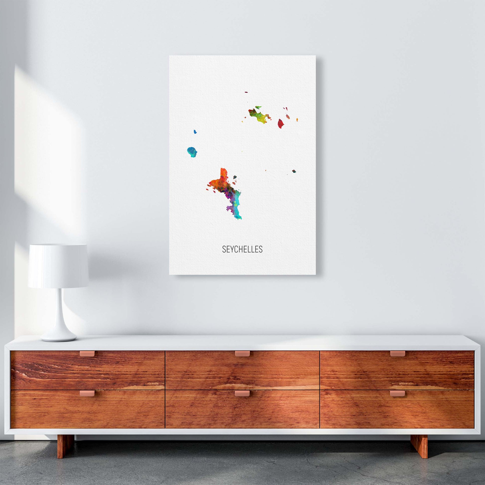 Seychelles Watercolour Map Art Print by Michael Tompsett A1 Canvas