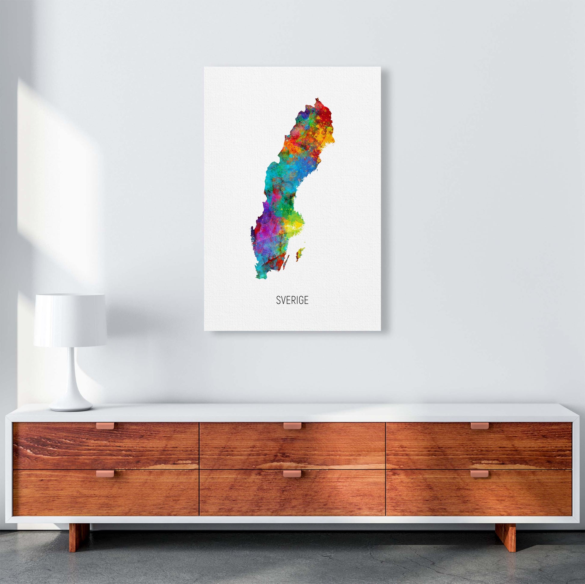 Sverige Watercolour Map Art Print by Michael Tompsett A1 Canvas