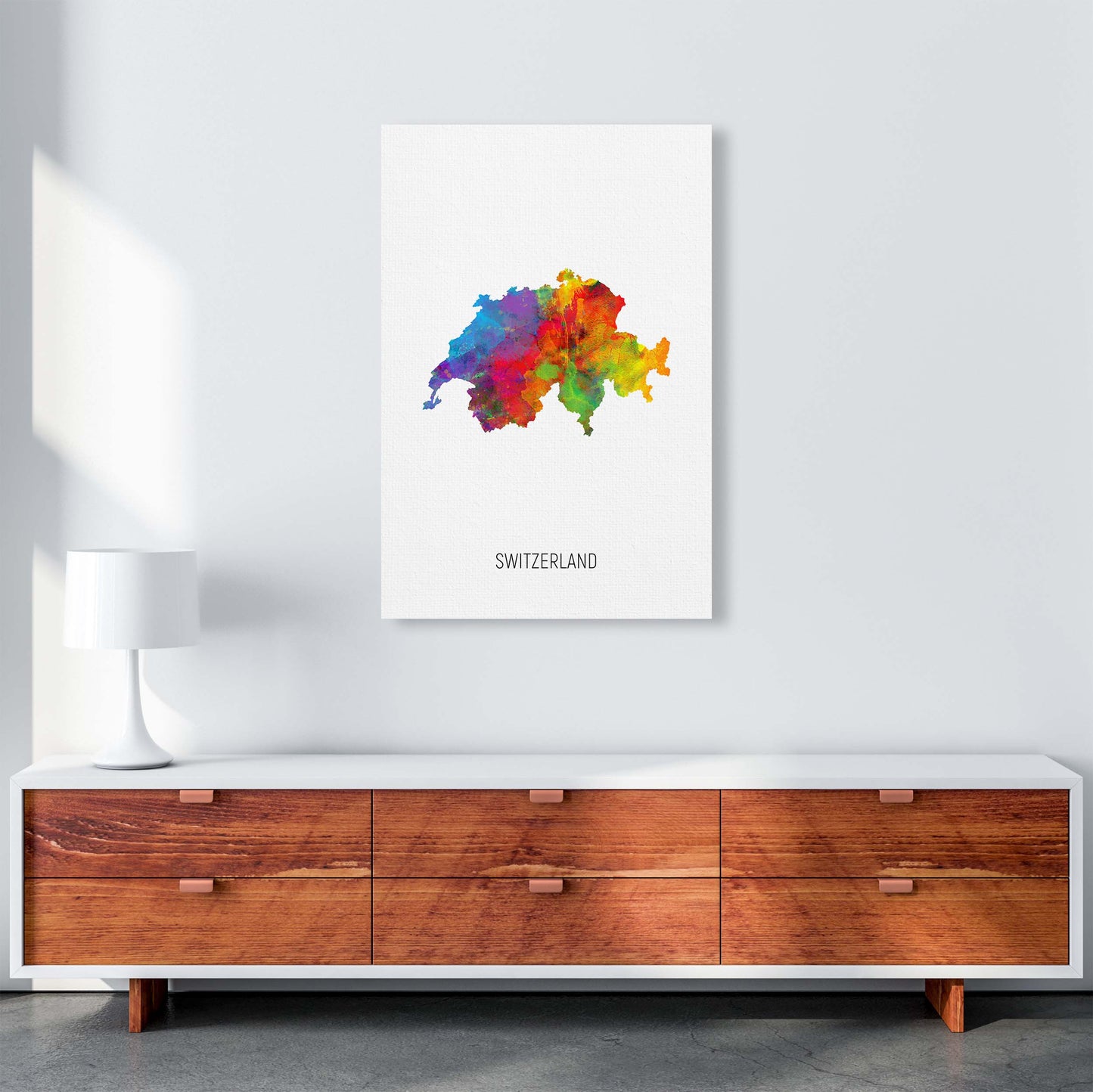 Switzerland Watercolour Map Art Print by Michael Tompsett A1 Canvas