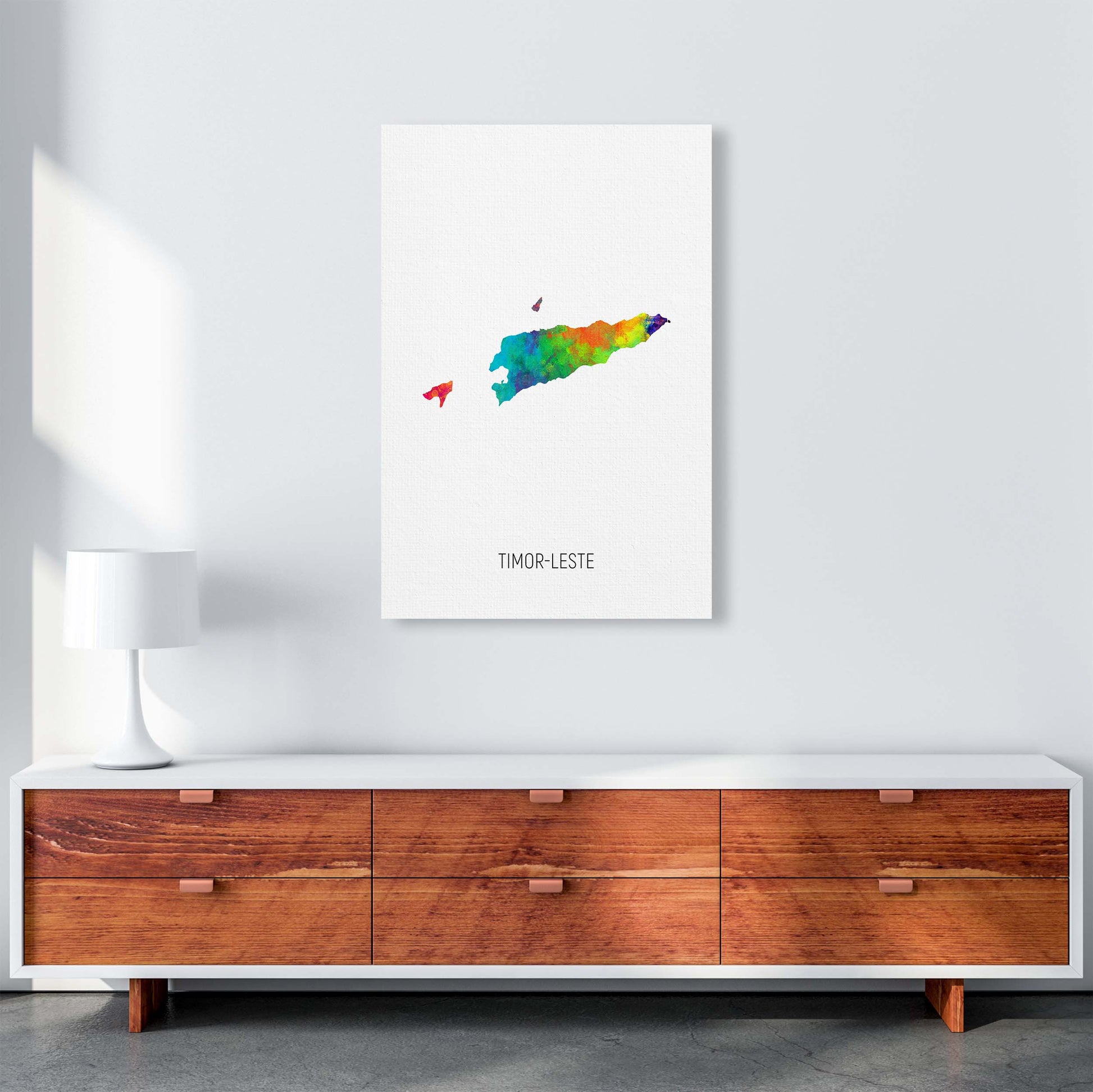 Timor-Leste Watercolour Map Art Print by Michael Tompsett A1 Canvas