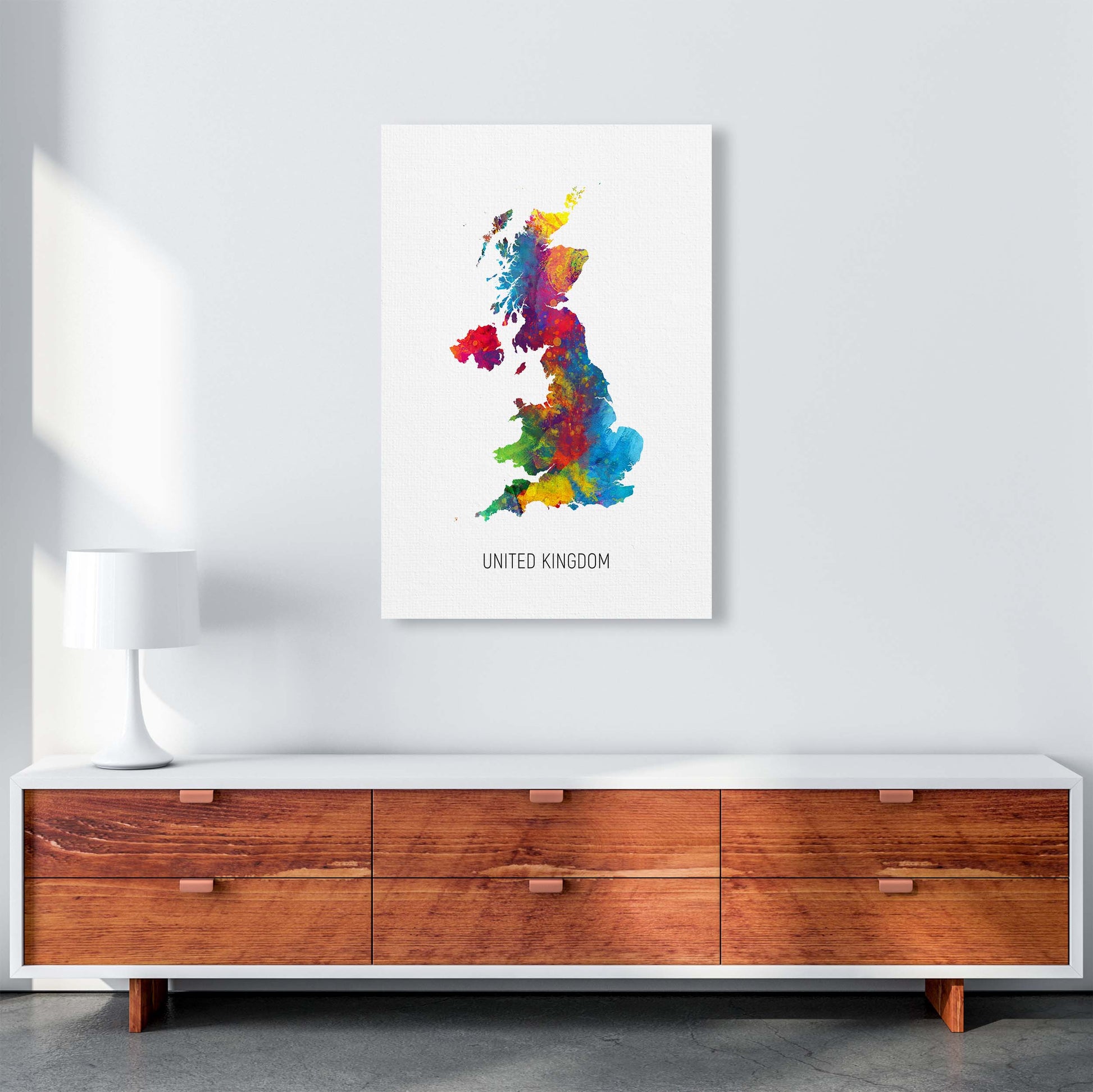 United Kingdom Watercolour Map Art Print by Michael Tompsett A1 Canvas