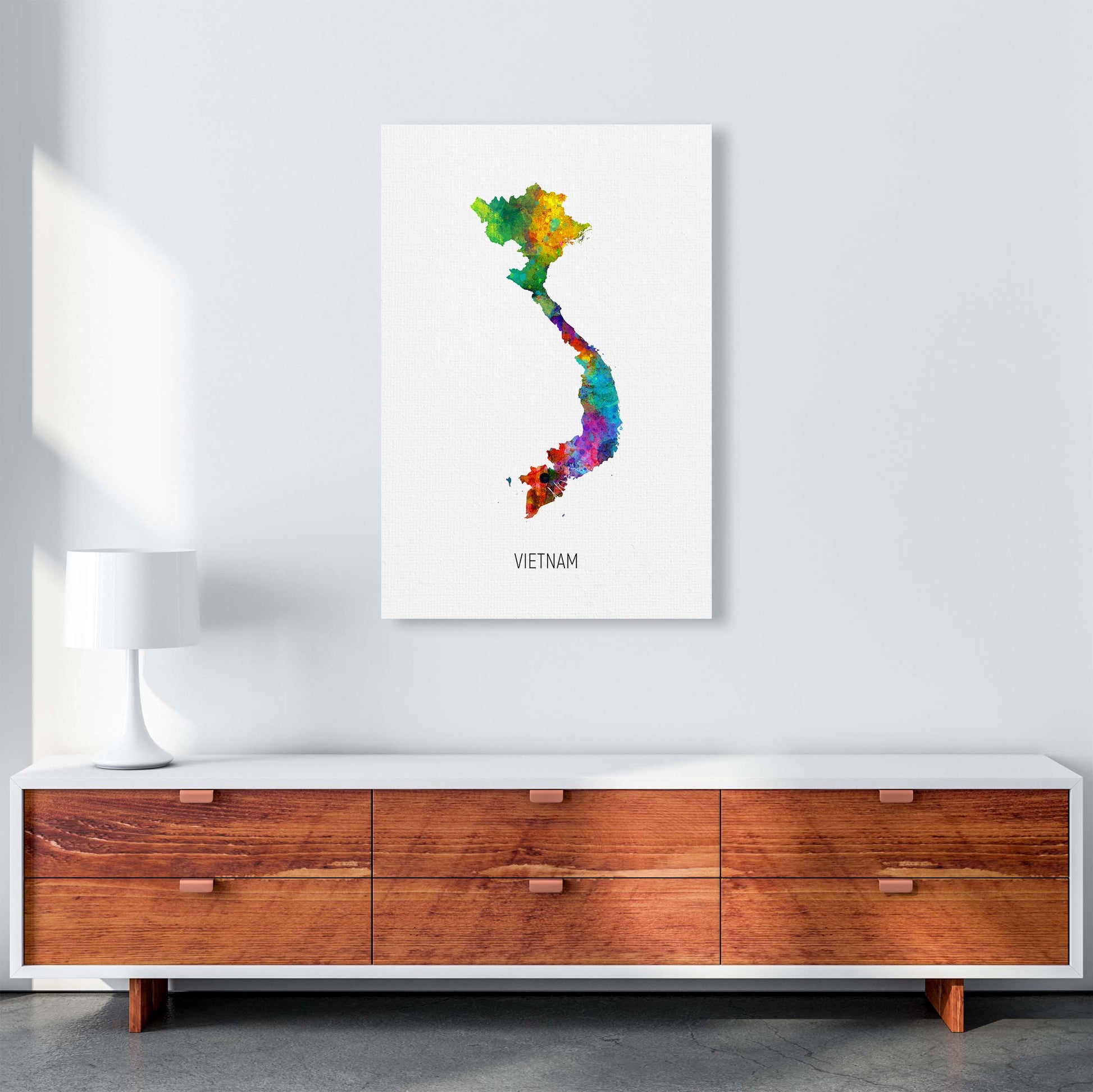 Vietnam Watercolour Map Art Print by Michael Tompsett A1 Canvas