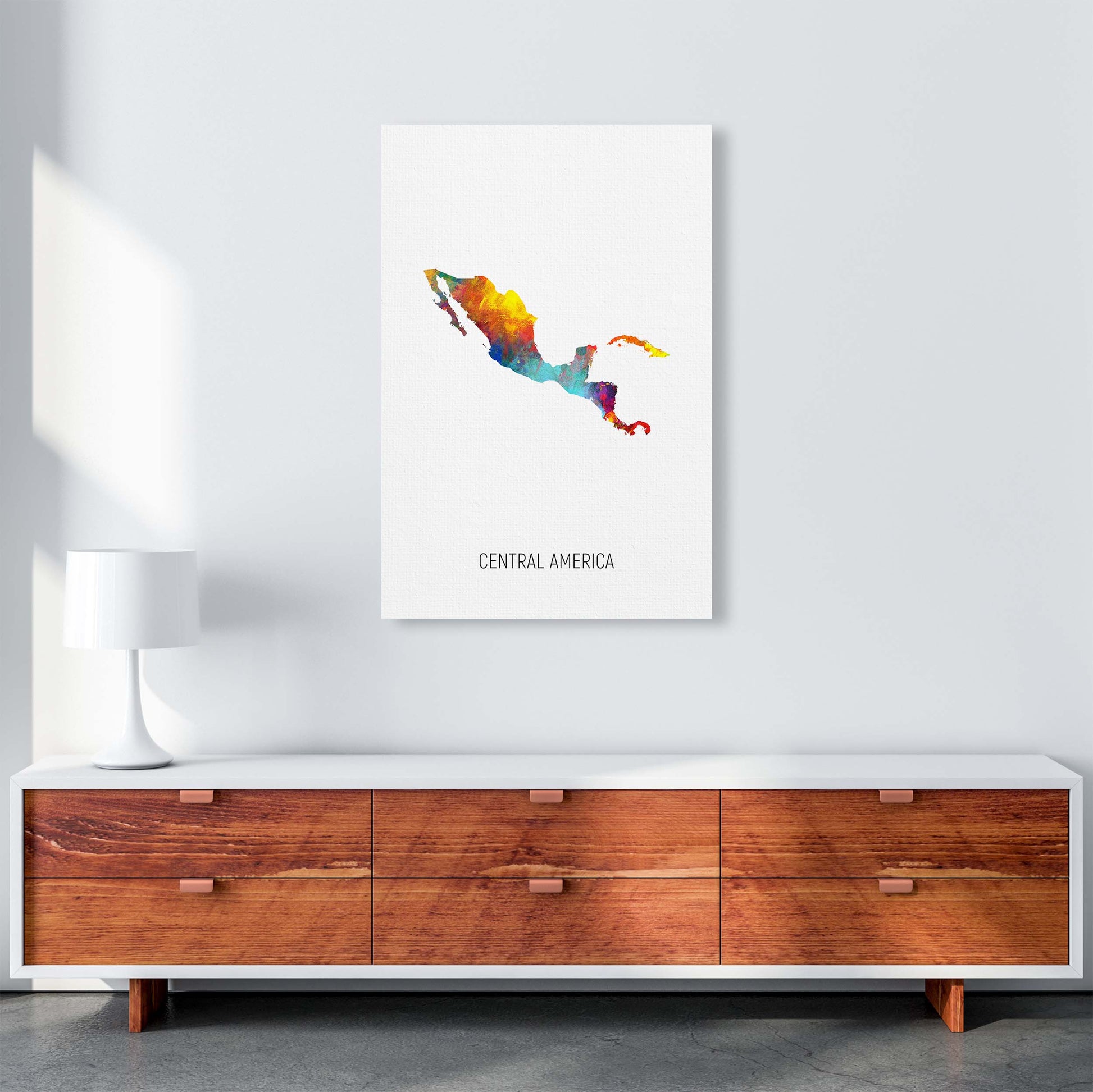 Central America Watercolour Map Art Print by Michael Tompsett A1 Canvas