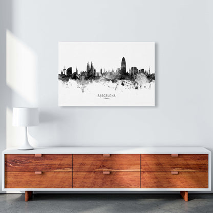 Barcelona Spain Skyline Black White City Name  by Michael Tompsett A1 Canvas