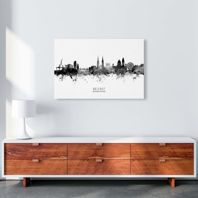 Belfast Northern Ireland Skyline Black White City Name  by Michael Tompsett A1 Canvas