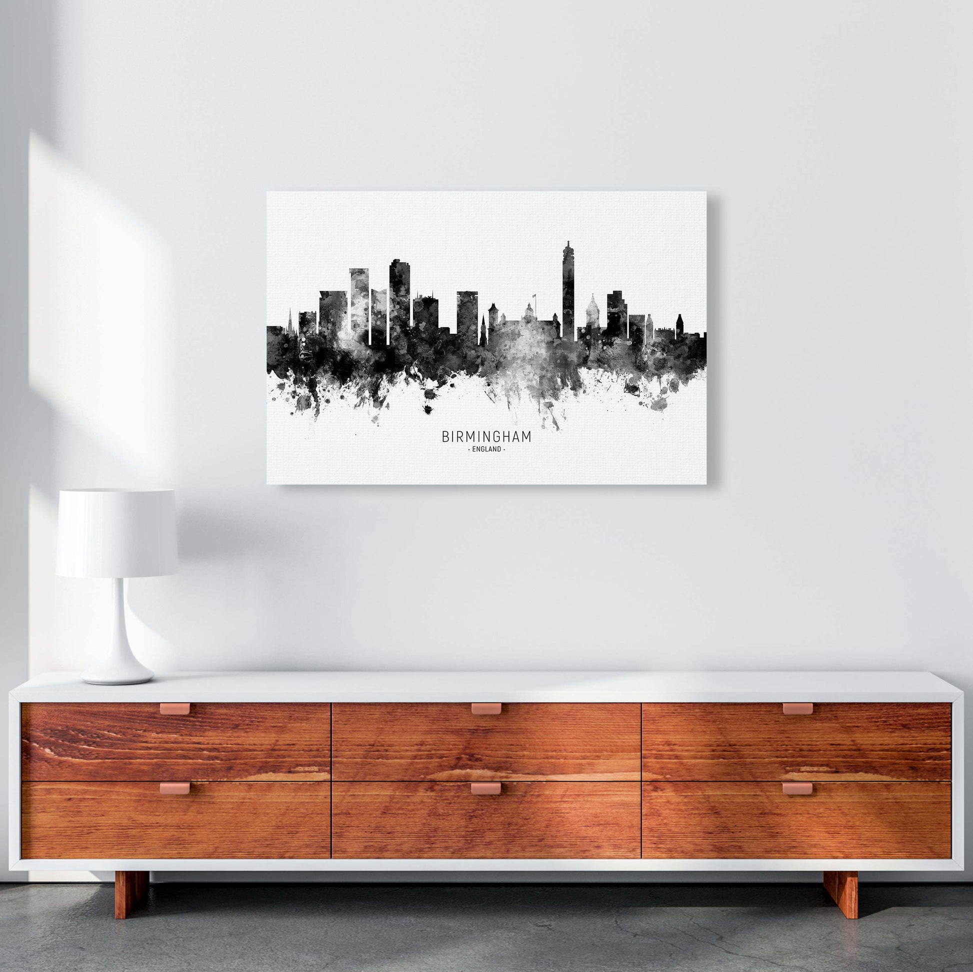 Birmingham England Skyline Black White City Name  by Michael Tompsett A1 Canvas