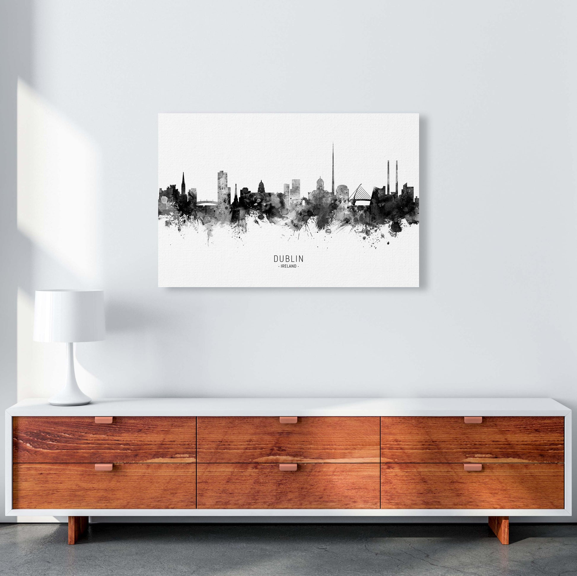 Dublin Ireland Skyline Black White City Name  by Michael Tompsett A1 Canvas