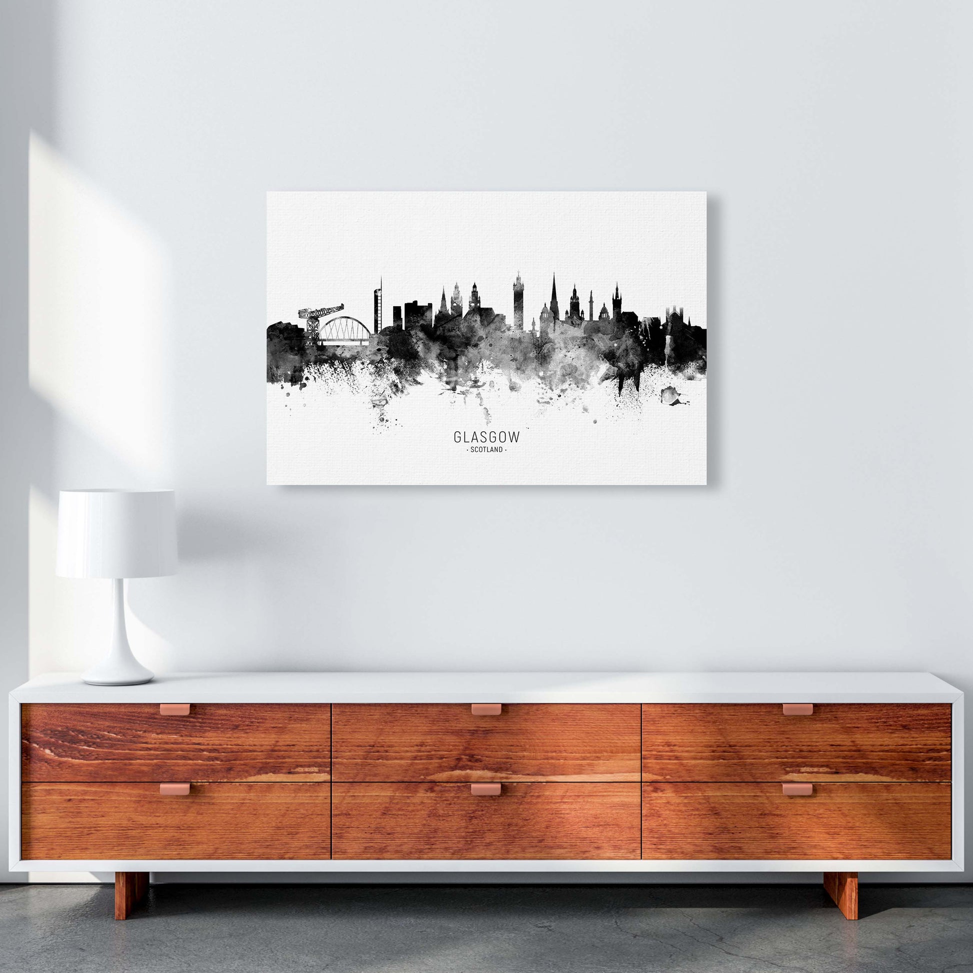 Glasgow Scotland Skyline Black White City Name  by Michael Tompsett A1 Canvas