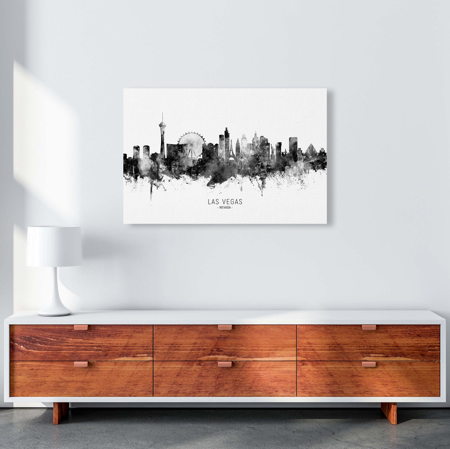 Las Vegas Nevada Skyline Black White City Name  by Michael Tompsett A1 Canvas