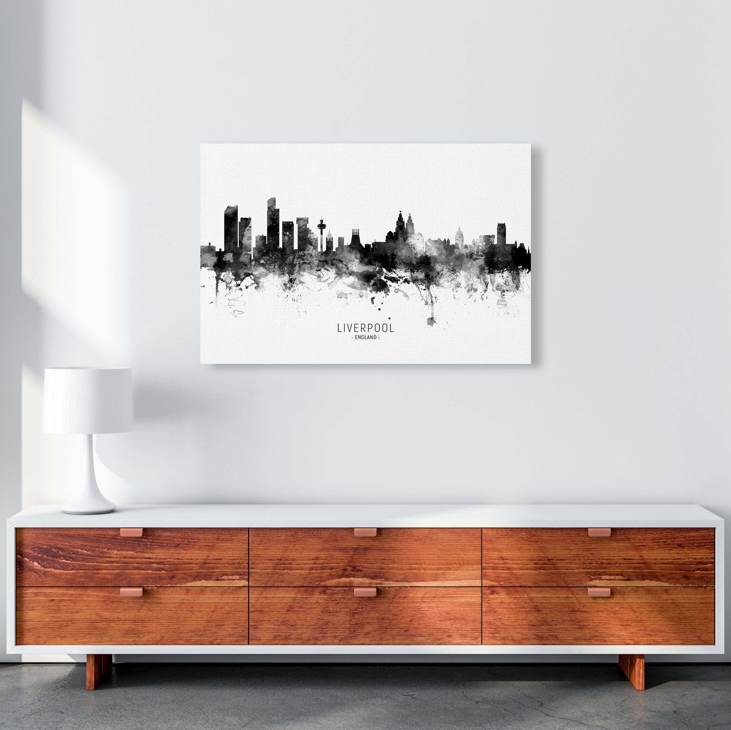 Liverpool England Skyline Black White City Name  by Michael Tompsett A1 Canvas