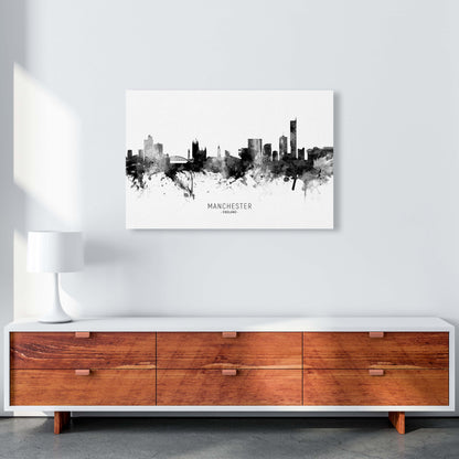 Manchester England Skyline Black White City Name  by Michael Tompsett A1 Canvas