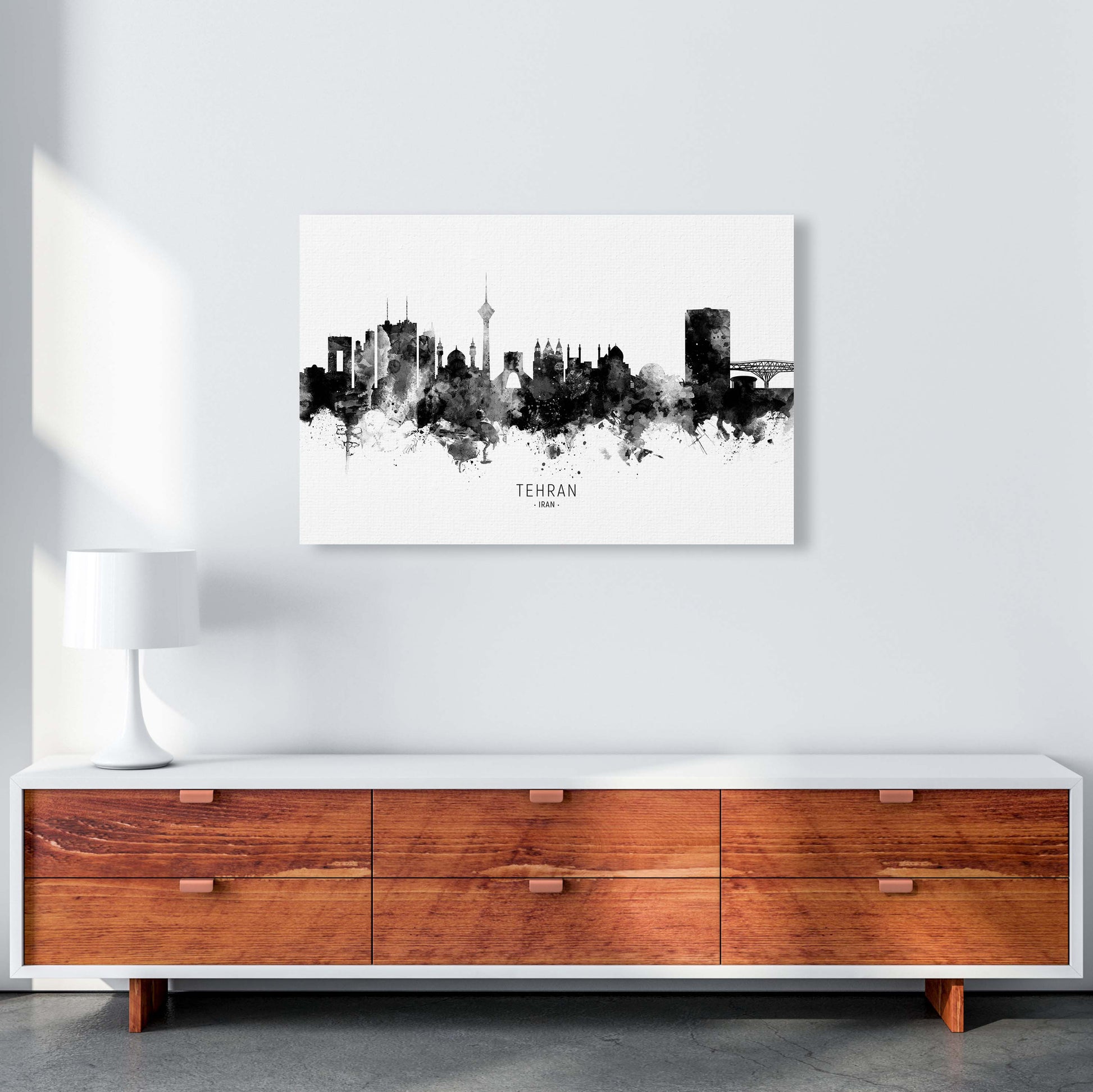 Tehran Iran Skyline Black White City Name  by Michael Tompsett A1 Canvas