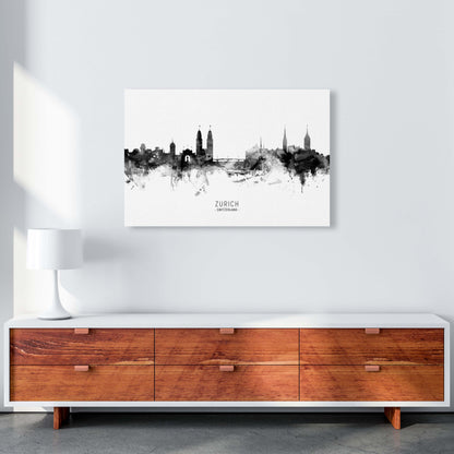 Zurich Switzerland Skyline Black White City Name  by Michael Tompsett A1 Canvas