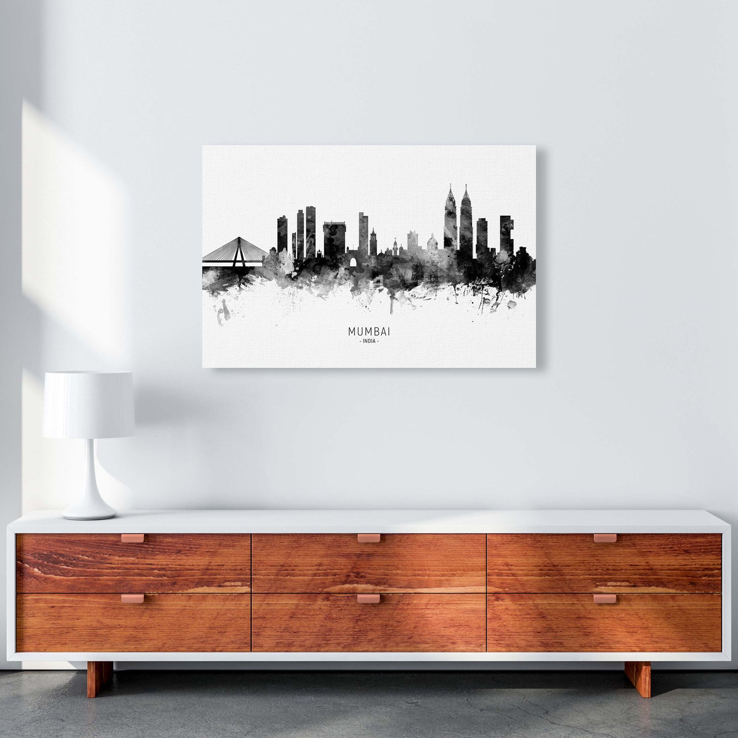 Mumbai India Skyline Black White City Name  by Michael Tompsett A1 Canvas