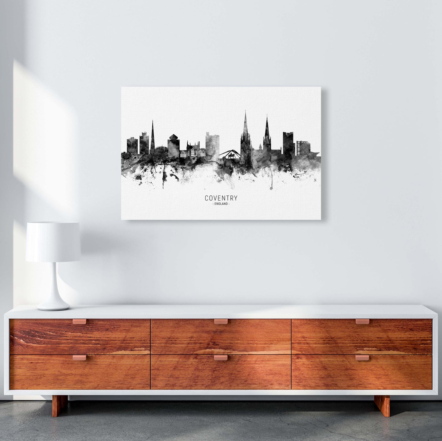 Coventry England Skyline Black White City Name  by Michael Tompsett A1 Canvas