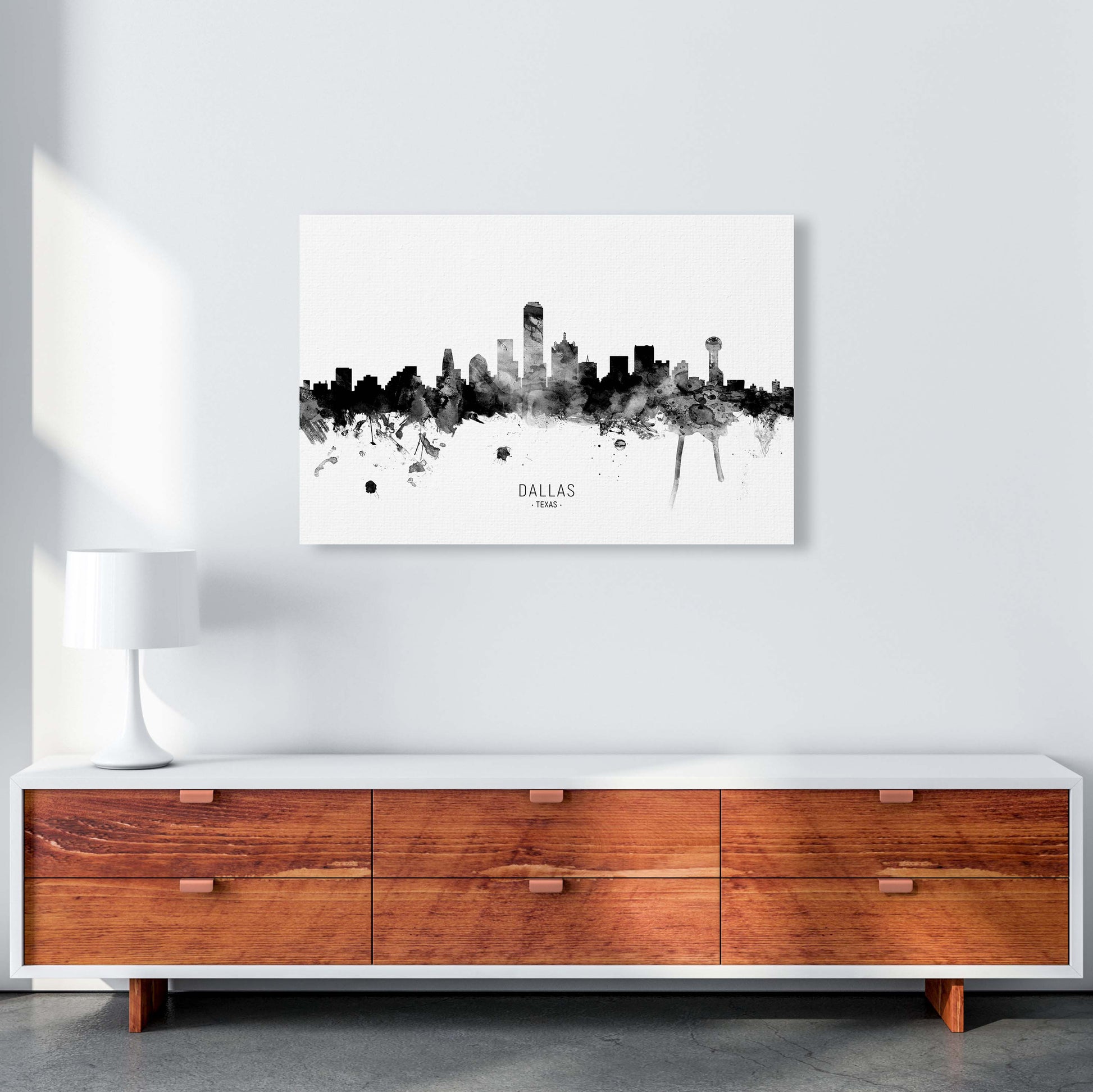Dallas Texas Skyline Black White City Name  by Michael Tompsett A1 Canvas