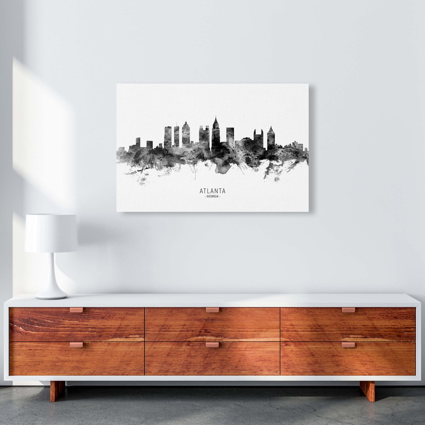 Atlanta Georgia Skyline Black White City Name  by Michael Tompsett A1 Canvas