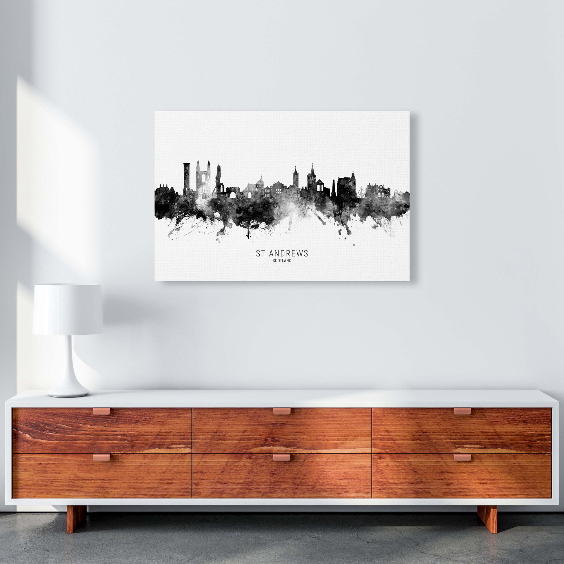 St Andrews Scotland Skyline Black White City Name  by Michael Tompsett A1 Canvas