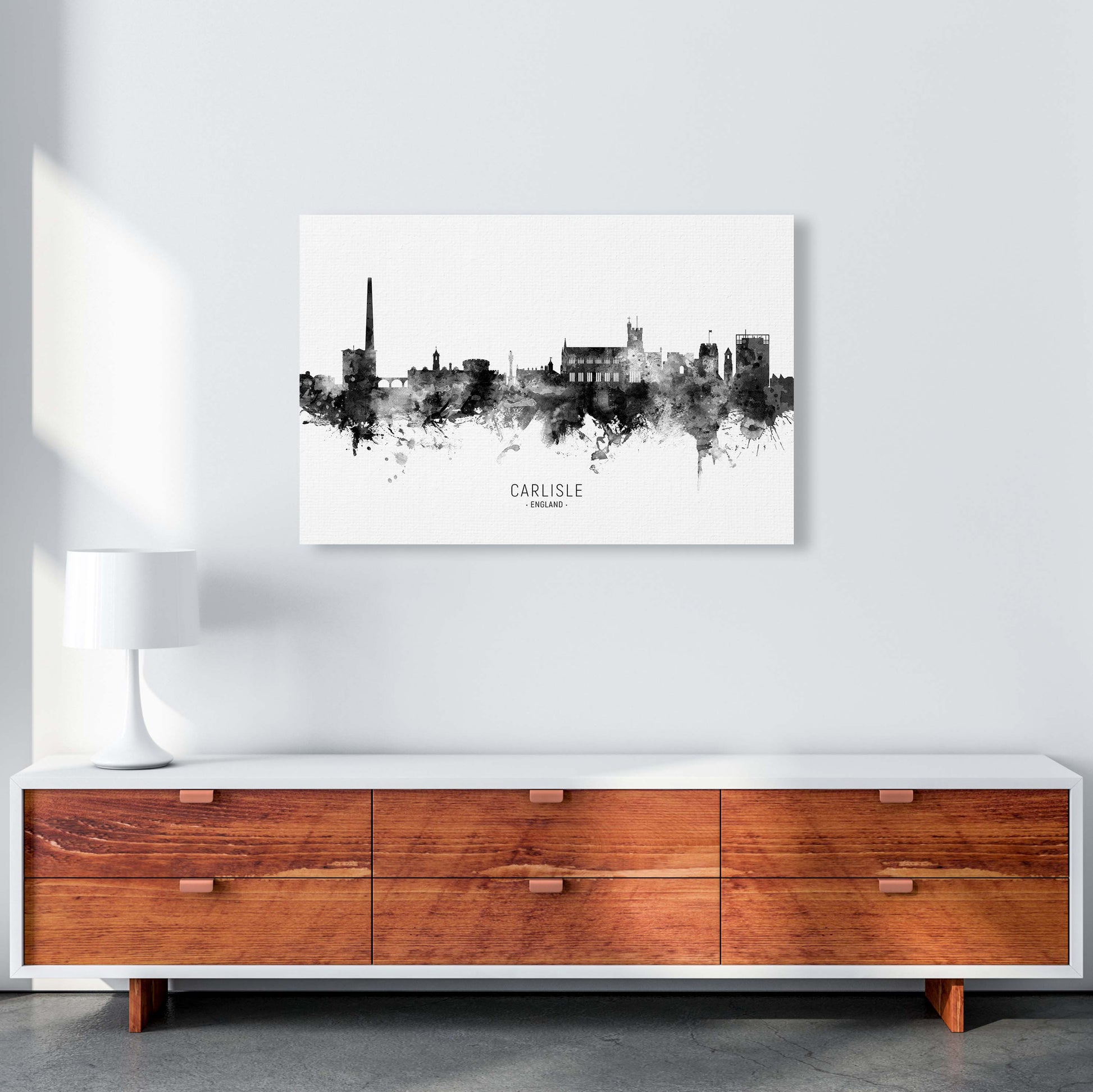 Carlisle England Skyline Black White City Name  by Michael Tompsett A1 Canvas