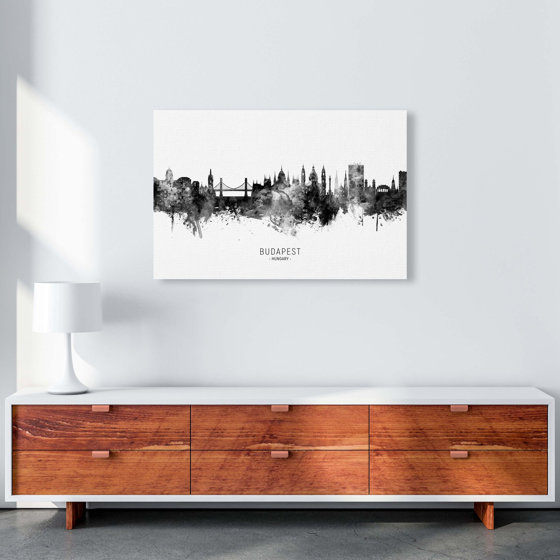 Budapest Hungary Skyline Black White City Name  by Michael Tompsett A1 Canvas