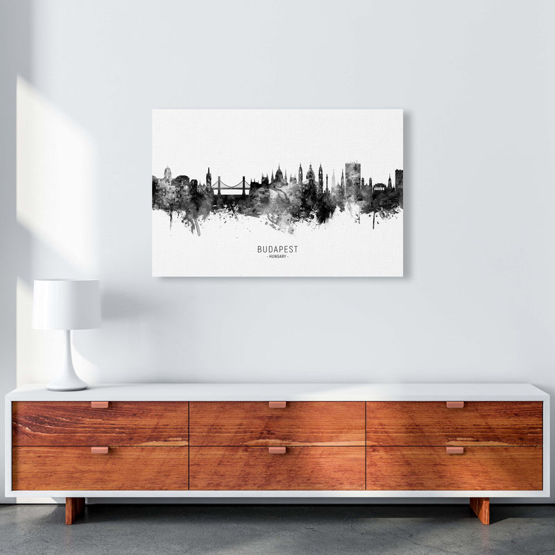 Budapest Hungary Skyline Black White City Name  by Michael Tompsett A1 Canvas