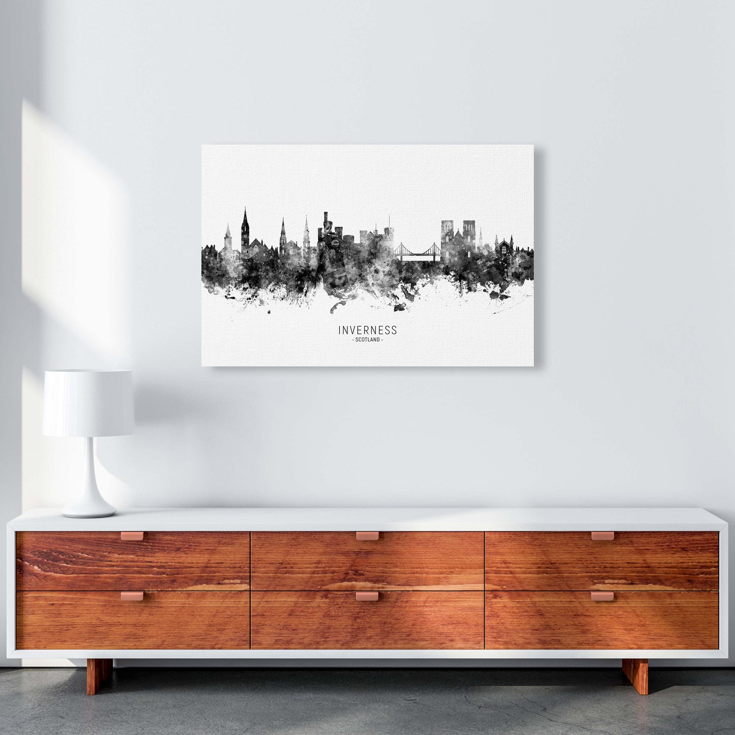Inverness Scotland Skyline Black White City Name  by Michael Tompsett A1 Canvas
