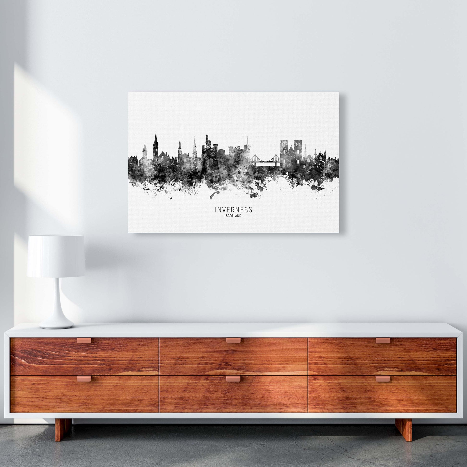 Inverness Scotland Skyline Black White City Name  by Michael Tompsett A1 Canvas