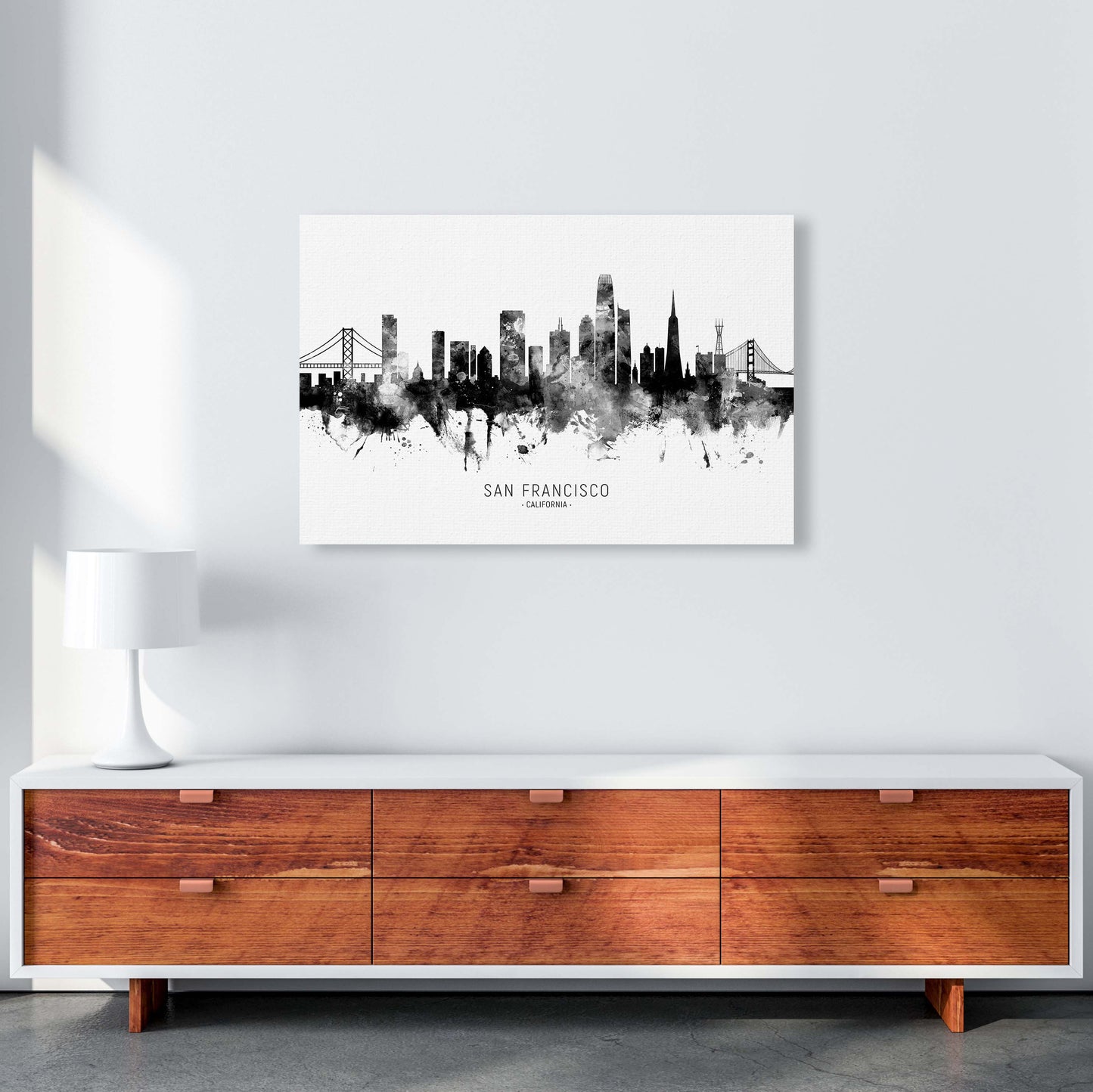 San Francisco California Skyline Black White City Name  by Michael Tompsett A1 Canvas