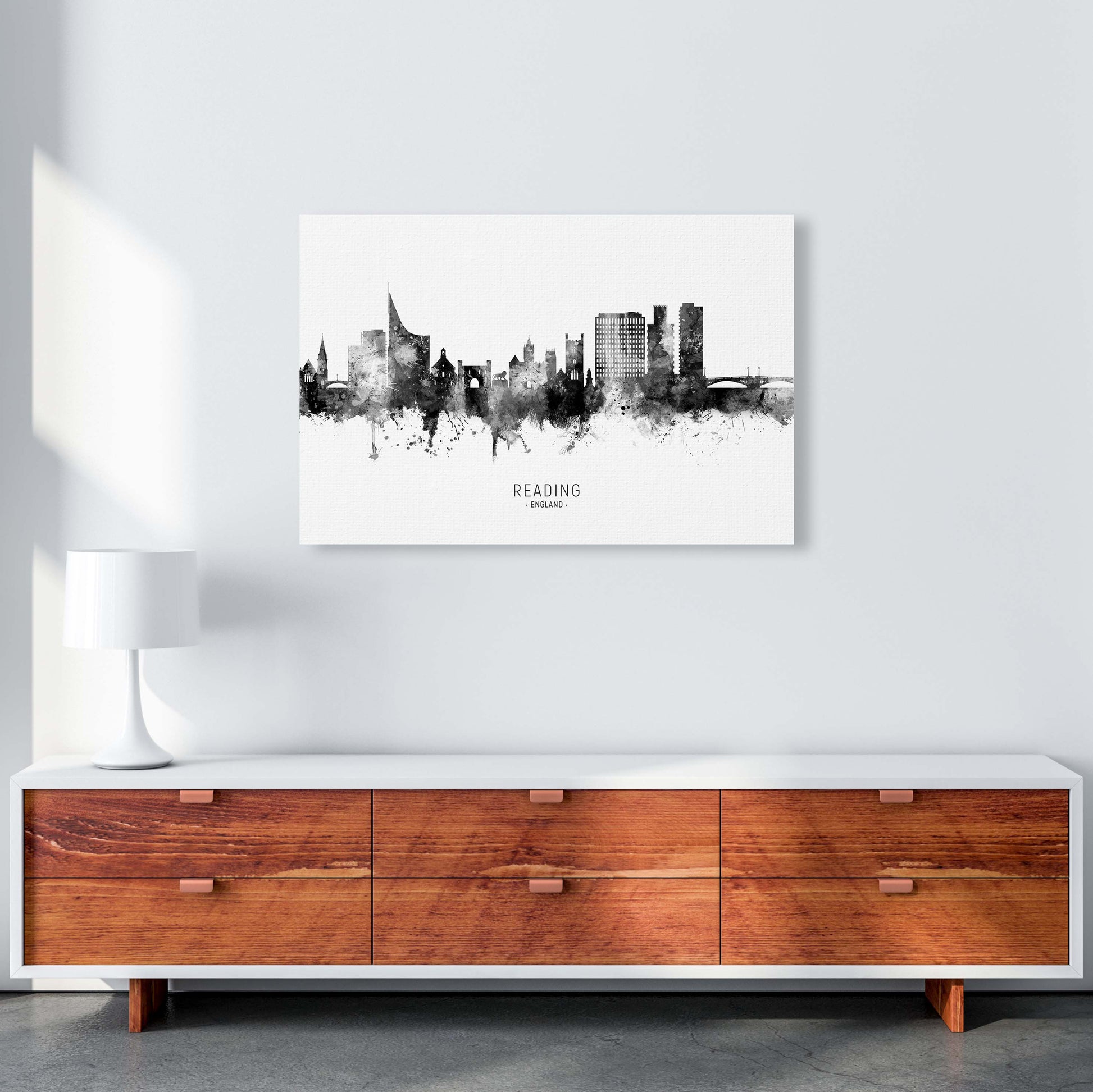 Reading England Skyline Black White City Name  by Michael Tompsett A1 Canvas