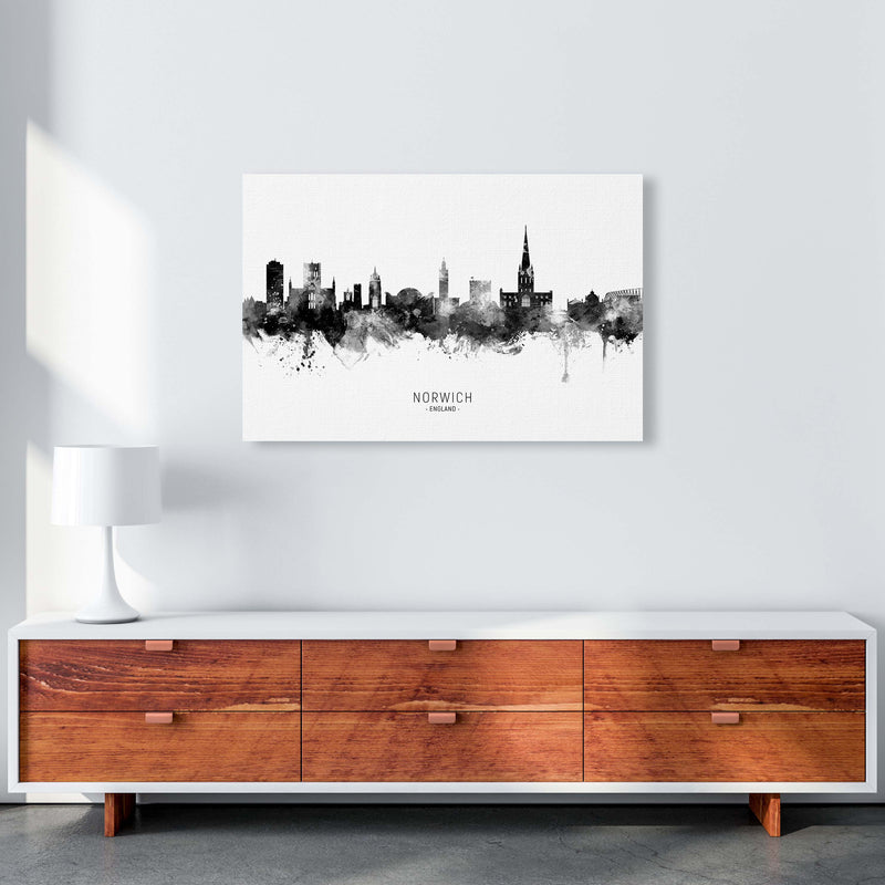 Norwich England Skyline Black White City Name  by Michael Tompsett A1 Canvas