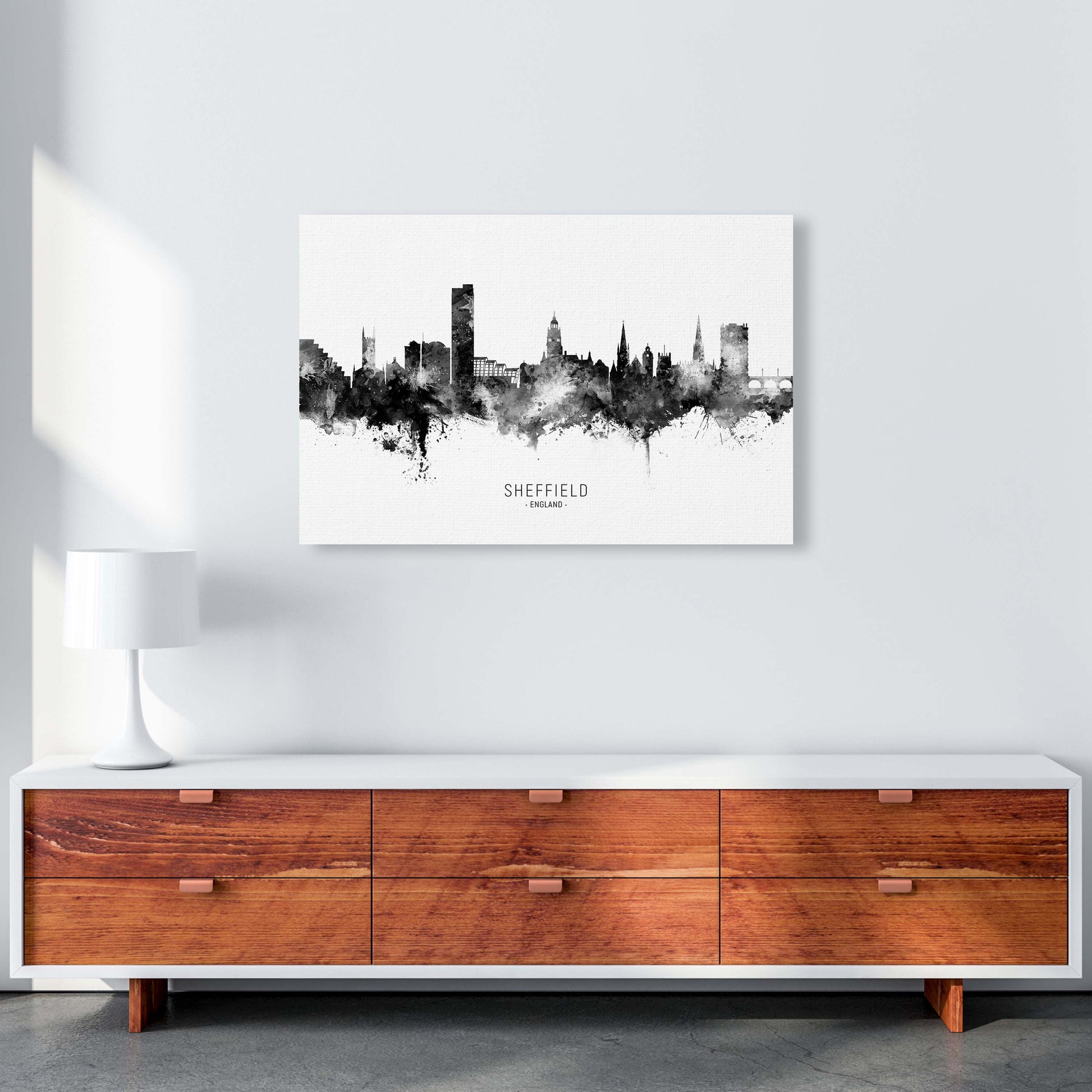 Sheffield England Skyline Black White City Name  by Michael Tompsett A1 Canvas