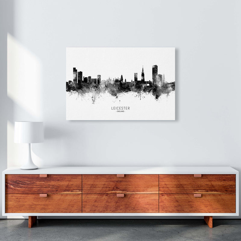 Leicester England Skyline Black White City Name  by Michael Tompsett A1 Canvas