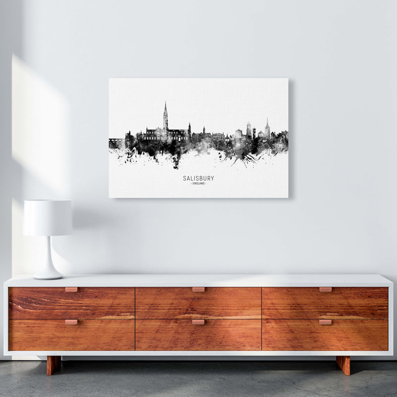 Salisbury England Skyline Black White City Name  by Michael Tompsett A1 Canvas
