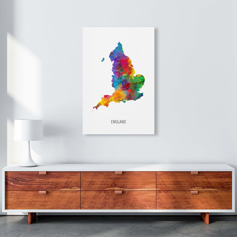 England Watercolour Map Art Print by Michael Tompsett A1 Canvas