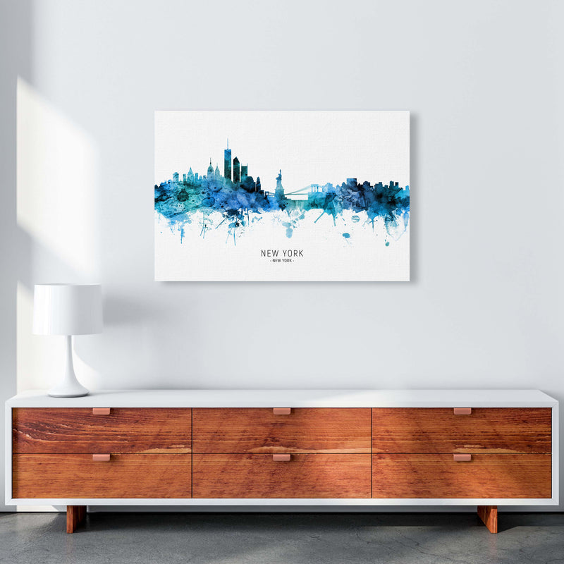 New York New York Skyline Blue City Name  by Michael Tompsett A1 Canvas