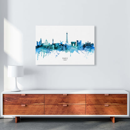 Paris France Skyline Blue City Name Print by Michael Tompsett A1 Canvas