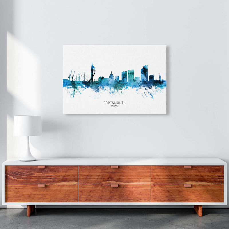 Portsmouth England Skyline Blue City Name  by Michael Tompsett A1 Canvas